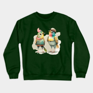 Pair of funny dressed birds Crewneck Sweatshirt